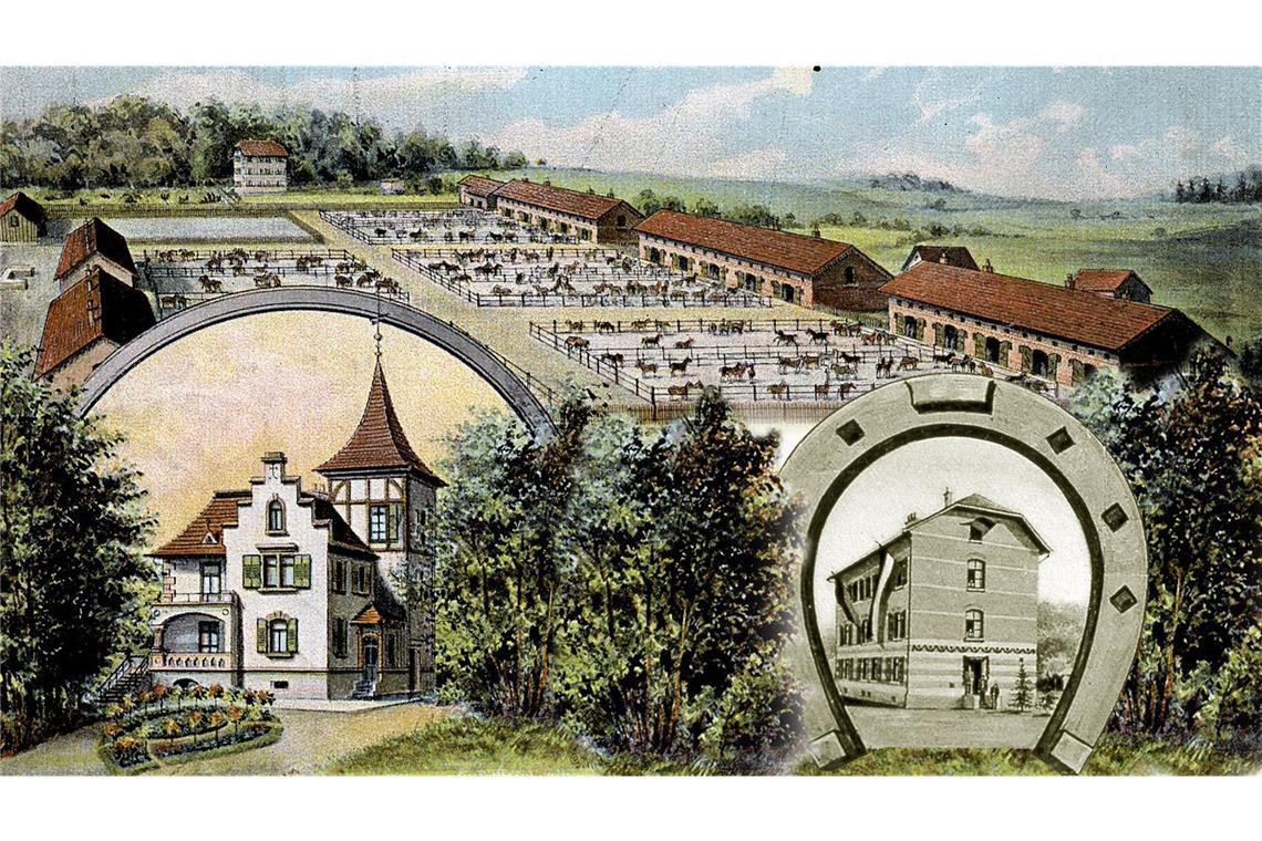 Das Remontedepot Breithülen am Rande des Truppenübungsplatzes Münsingen auf einer Postkarte von 1904: Dort wurden Pferde gezüchtet, die für das Militär in Württemberg benötigt wurden.