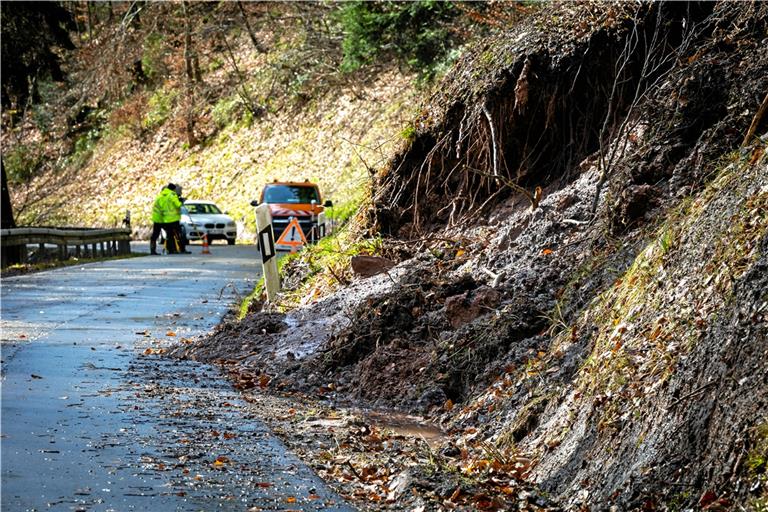 Das rutschende Erdreich hat sich bereits weiter in Richtung Straße bewegt. Foto: A. Becher 