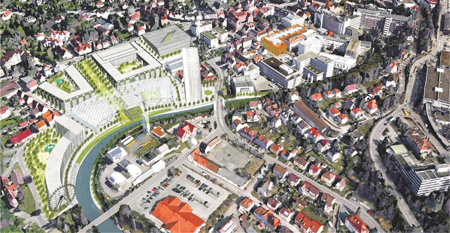 Gemeinderat will keine Schnellschüsse Das Stadtquartier Backnang-West, das Hermann Püttmer auf dem Kaelble-Areal vorschwebt, hat riesige Dimensionen. Zu sehen ist auch das geplante Parkhaus an der Ecke Wilhelm-/Karlstraße. Foto: Riva