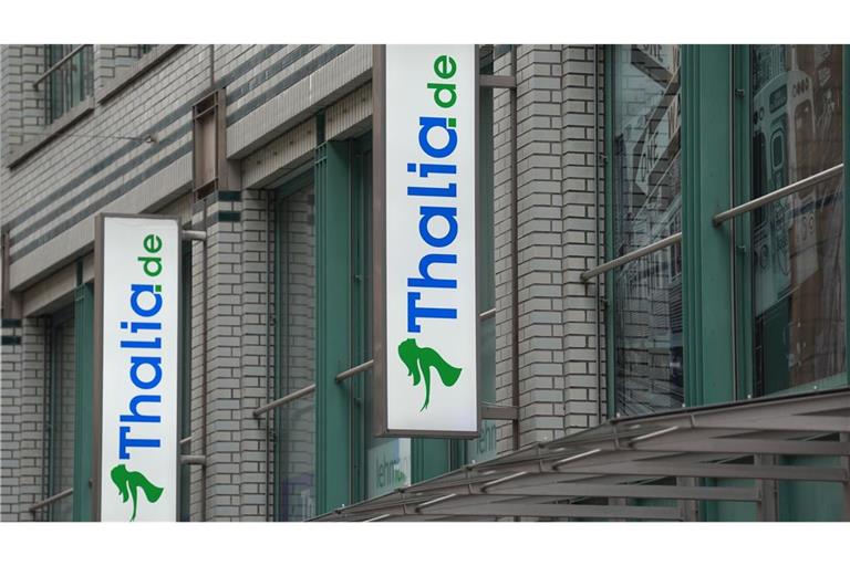 Das Thalia-Logo an einer Filiale der Buchhandelskette.