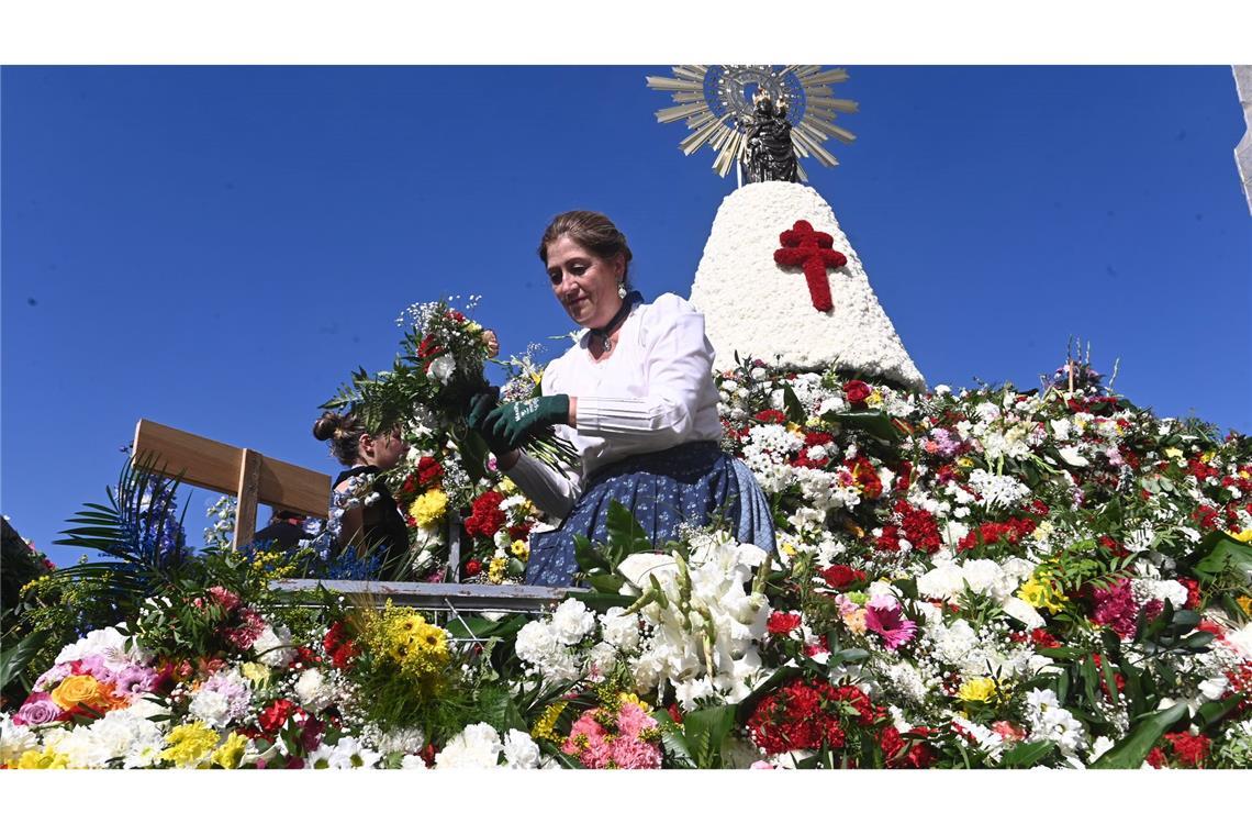 Bilder des Tages Das traditionelle Blumenopfer zu Ehren der Jungfrau von Pilar ist das Hauptereignis der Fiestas del Pilar.