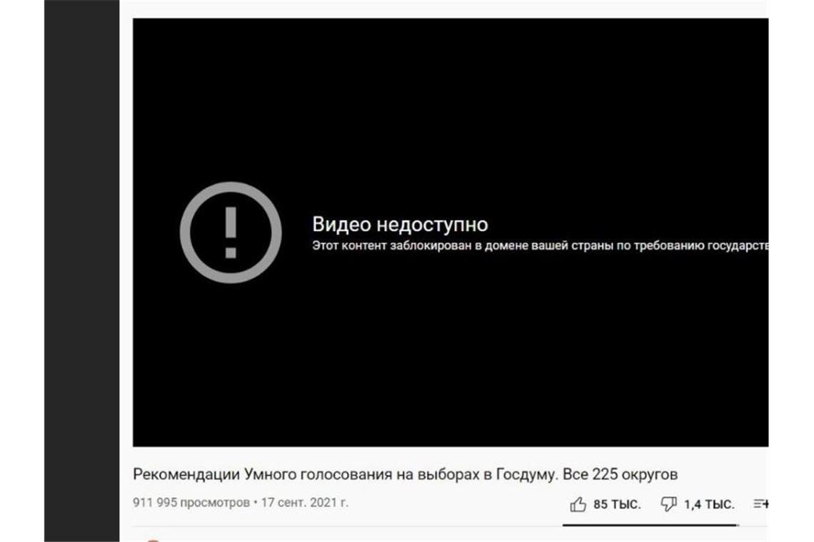 Youtube sperrt auf Druck Moskaus Video von Kremlgegnern „Das Video ist nicht zugänglich“, steht dort auf Russisch. Foto: Ulf Mauder/dpa