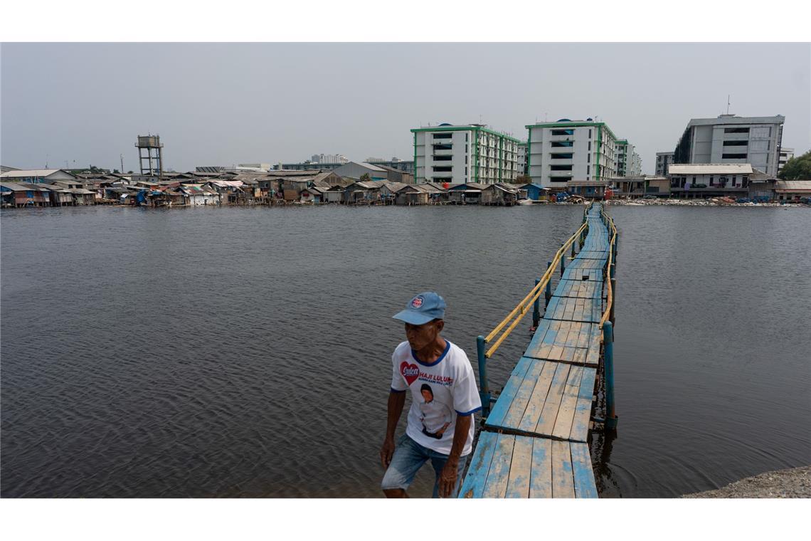 Das Viertel Muara Baru von Jakarta liegt unter dem Meeresspiegel und ist oft von Überschwemmungen betroffen.