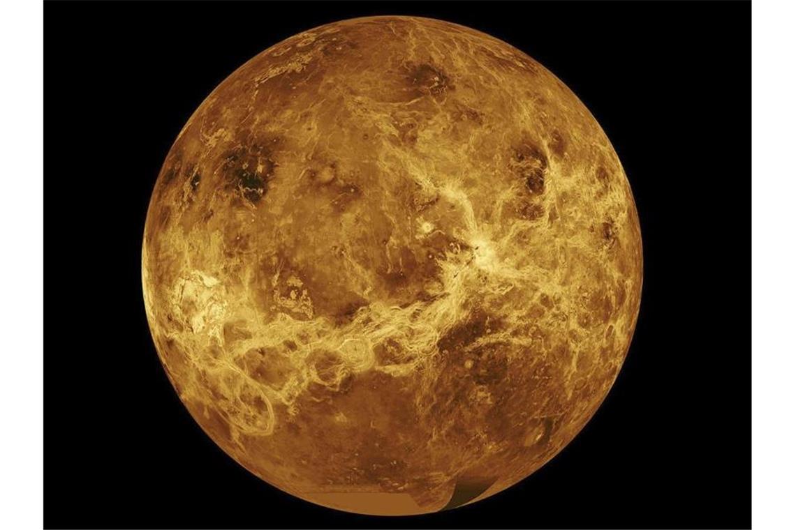 Das von der NASA zur Verfügung gestellte Foto zeigt den Planeten Venus, erstellt mit Daten der Raumsonde Magellan und des Pioneer Venus Orbiter. Foto: Uncredited/NASA/AP/dpa