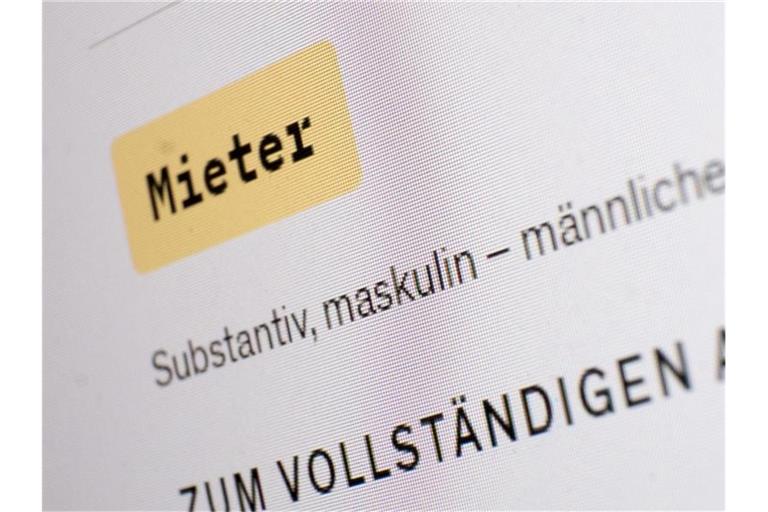 Das Wort maskulin steht in einem Eintrag des Online-Dudens und dem Wort Mieter. Foto: Bernd Weißbrod/dpa
