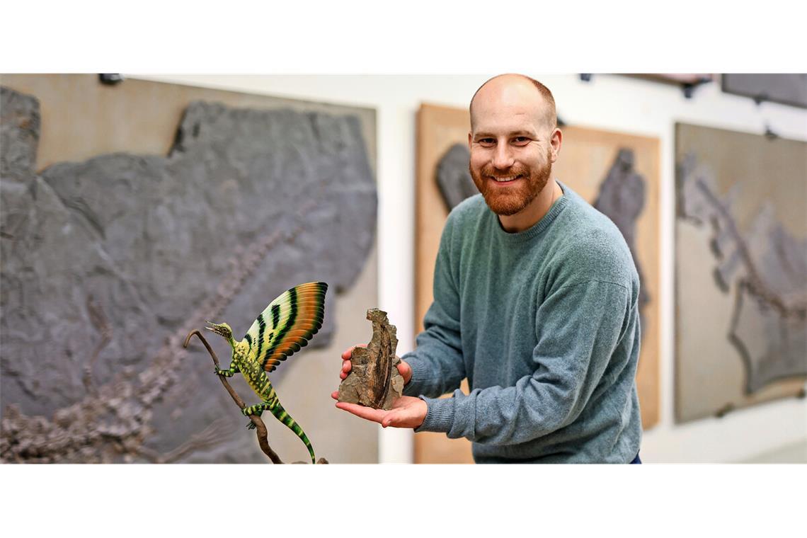Das Wundertier und sein Entdecker Stephan Spiekman. Hier wurde mit einem kleinen Fossil große Geschichte geschrieben.