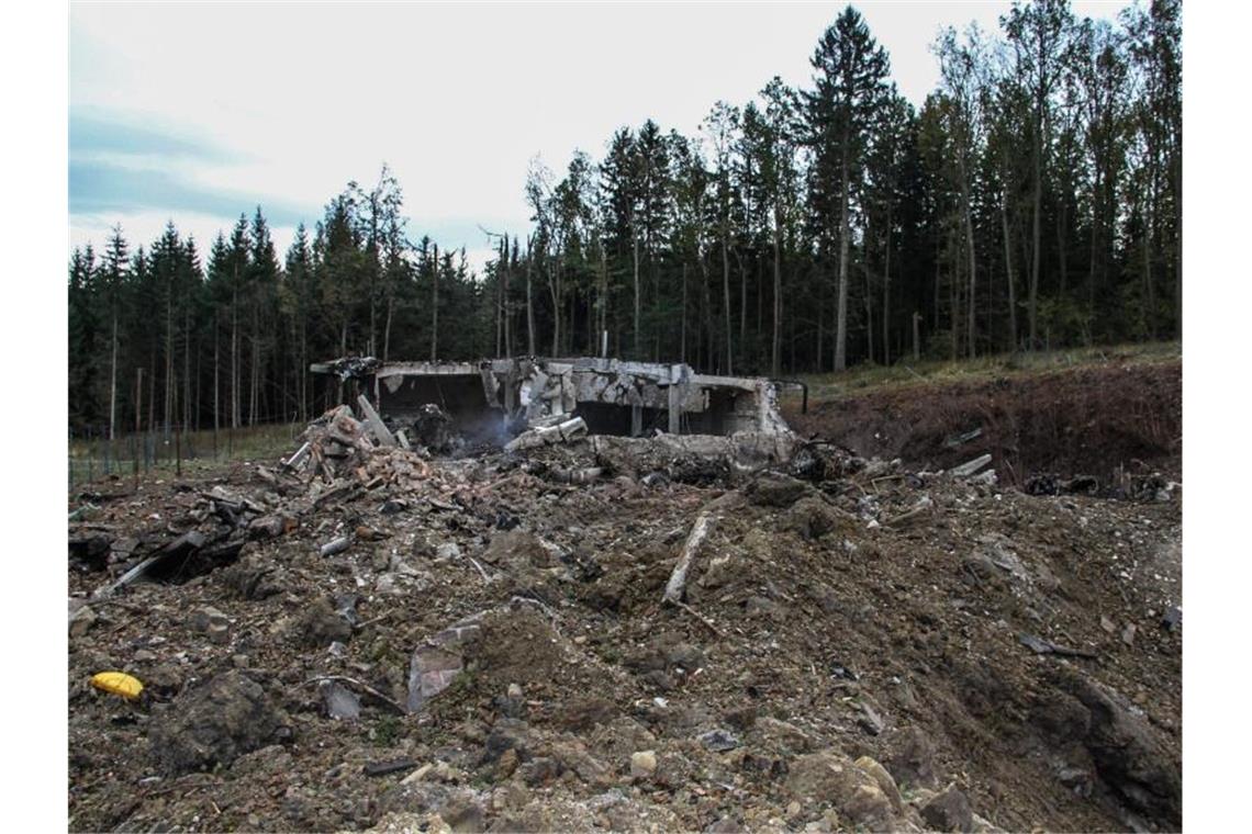 Das zerstörte Munitionslager in Vrbetice im Osten Tschechiens. Foto: Czech Republic Police / Handout/CZECH REPUBLIC POLICE/dpa