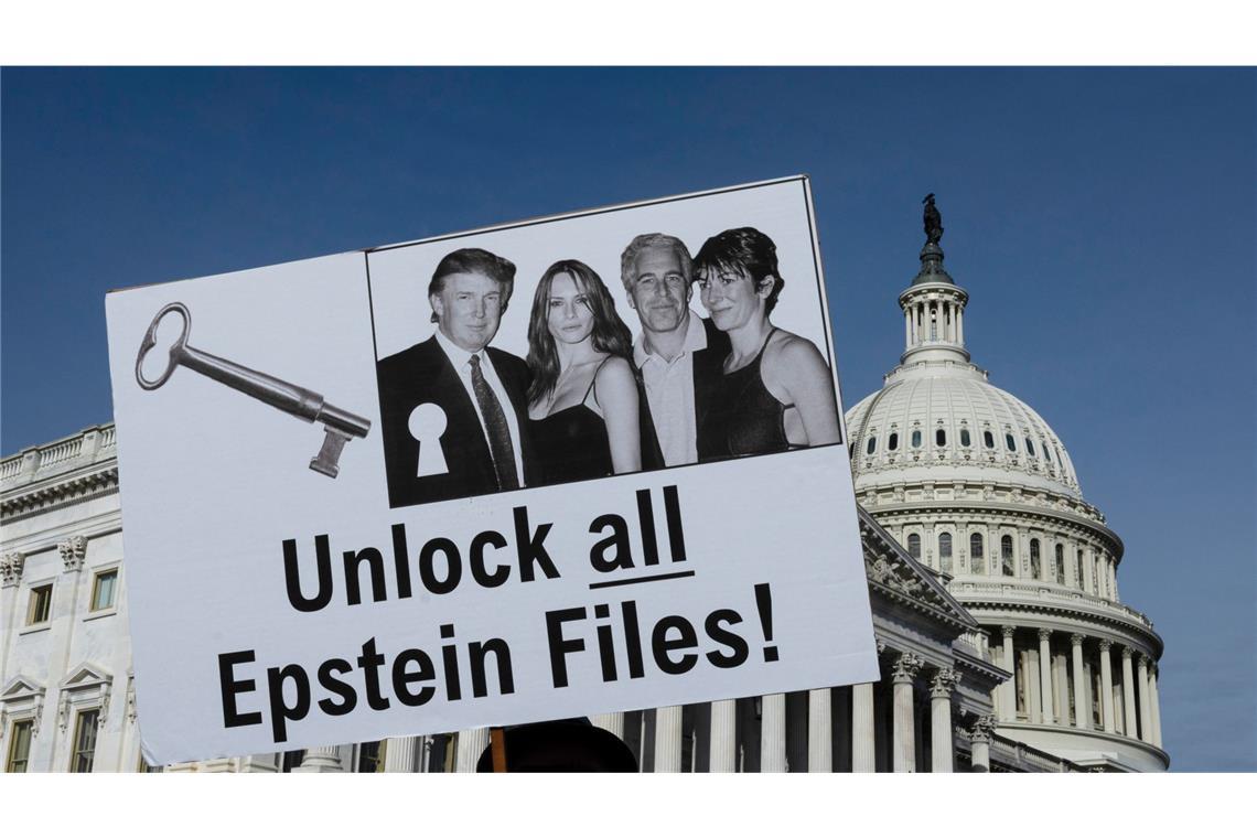 Demonstration vor dem Kapitol in Washington während einer Pressekonferenz zum Epstein Files Transparency Act