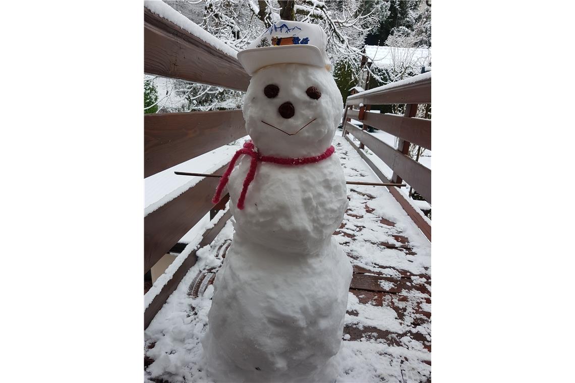 Den Schneemann hat Denise Nesper aus Backnang direkt vor die Esszimmerglastüre i...