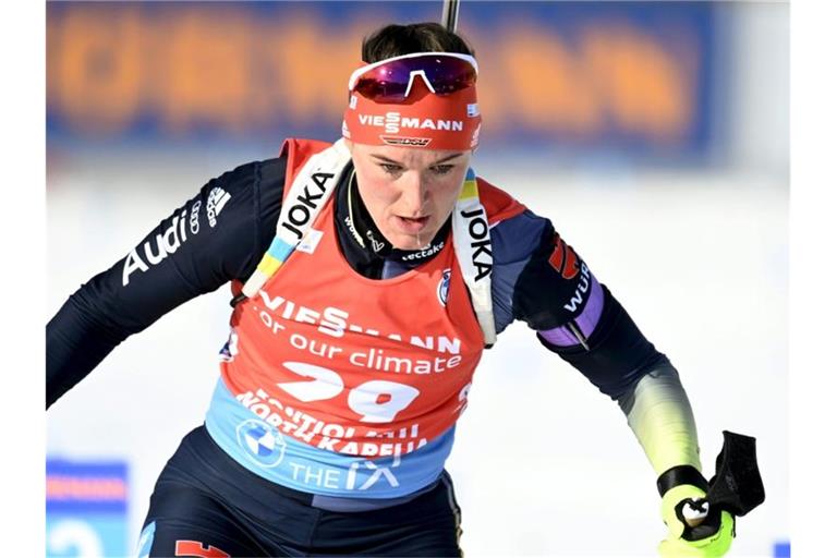 Denise Herrmann tritt beim Biathlon-Weltcup in Estland an. Foto: Vesa Moilanen/Lehtikuva/dpa