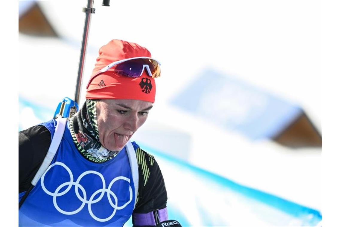 Denise Herrmann war nach dem Massenstartrennen platt. Foto: Hendrik Schmidt/dpa-Zentralbild/dpa