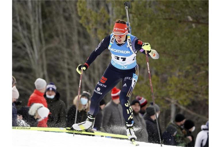 Denise Herrmann wurde beim Biathlon-Weltup in Ötepää in Estland Zweite. Foto: Roman Koksarov/AP/dpa