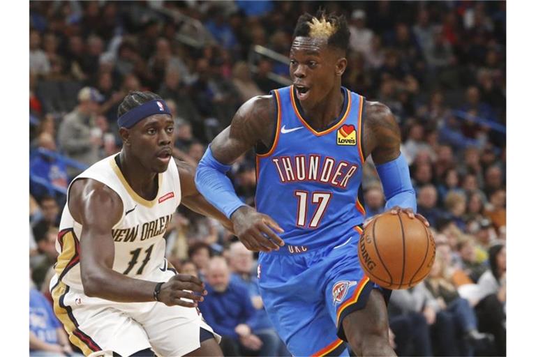 Dennis Schröder machte ein ganz starkes Spiel für die Oklahoma City Thunder. Foto: Sue Ogrocki/AP/dpa