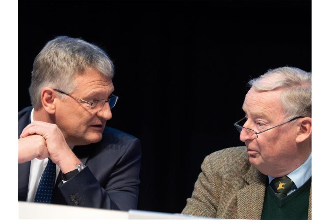 Der AfD-Vorsitzende Jörg Meuthen (l) und Bundestagsfraktionschef Alexander Gauland. Foto: Sina Schuldt/dpa