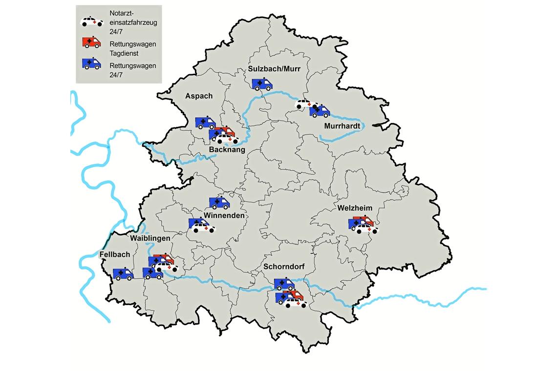 Der Aspacher Standort ist neu auf der Karte der Rettungswachen im Rems-Murr-Kreis. Karte: Landratsamt Rems-Murr-Kreis