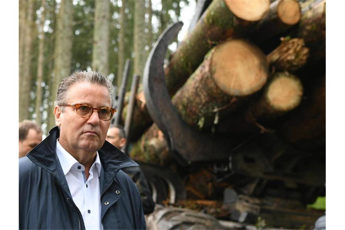 Der baden-württembergische Forstminister Peter Hauk (CDU) bei einer Waldbegehung. Foto: Patrick Seeger/dpa