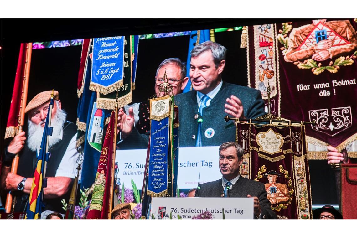 Der bayerische Ministerpräsident Markus Söder (CSU) sprach beim 76. Sudetendeutschen Tag in Brünn (Brno).