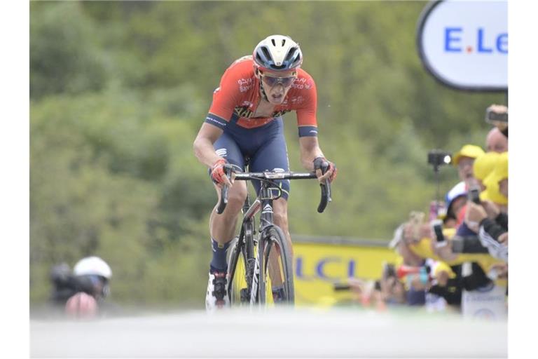 Der Belgier Dylan Teuns kämpft sich zum Etappensieg. Foto: Yorick Jansens/BELGA