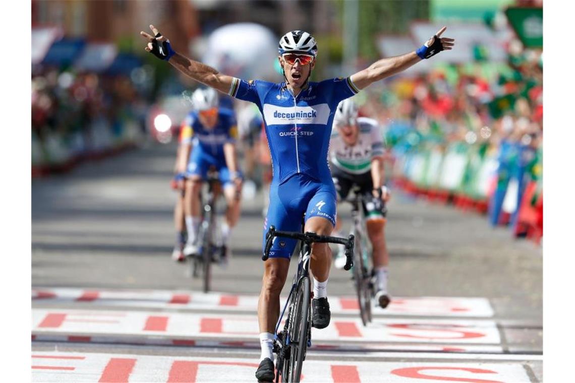 Der Belgier Philippe Gilbert feiert seinen Etappensieg in Guadalajara. Foto: Yuzuru Sunada/BELGA