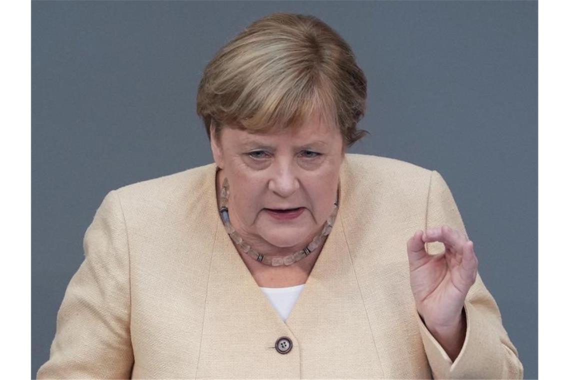 „Der beste Weg für unser Land ist eine CDU/CSU-geführte Bundesregierung mit Armin Laschet als Bundeskanzler“: Angela Merkel. Foto: Kay Nietfeld/dpa