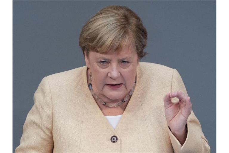 „Der beste Weg für unser Land ist eine CDU/CSU-geführte Bundesregierung mit Armin Laschet als Bundeskanzler“: Angela Merkel. Foto: Kay Nietfeld/dpa