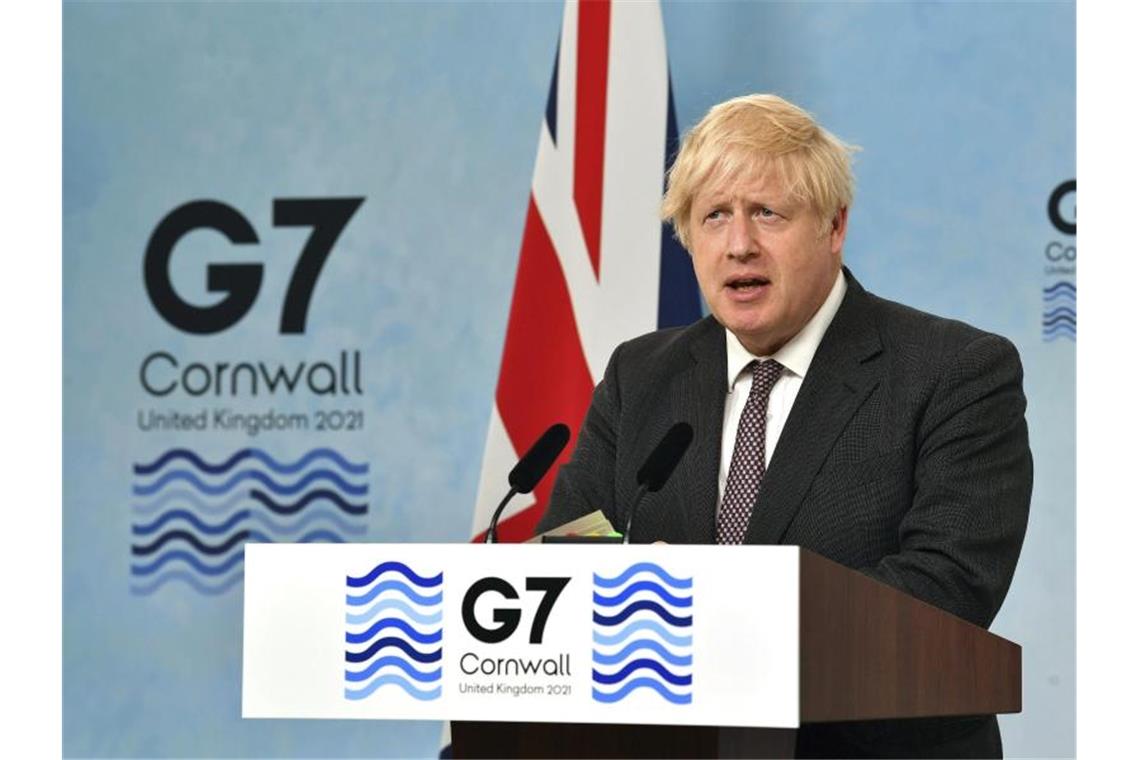 Der britische Premier Boris Johnson am letzten Tag des G7-Gipfels. Foto: Ben Stansall/Pool AFP/AP/dpa