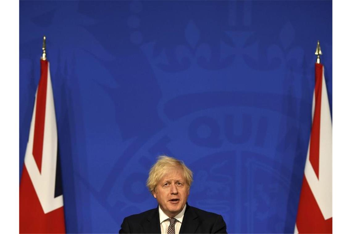 Der britische Premier Boris Johnson bei einer Pressekonferenz in der Downing Street. Foto: Daniel Leal-Olivas/POOL AFP/AP/dpa