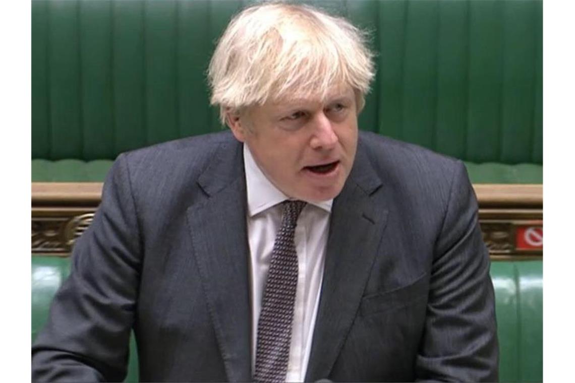 Der britische Premierminister Boris Johnson während der Debatte im Unterhaus. Foto: House Of Commons/PA/dpa