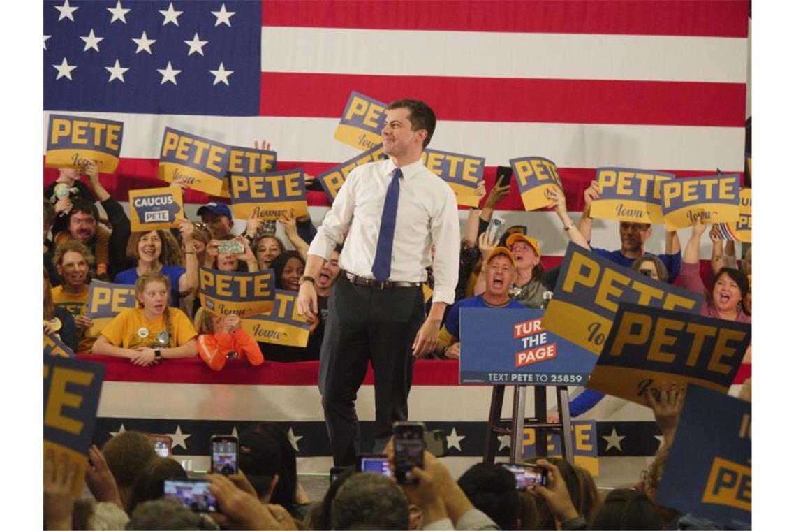 Der demokratische Präsidentschaftskandidat Pete Buttigieg bei einer Wahlkampfveranstaltung in Des Moines. Foto: Jeremy Hogan/SOPA Images via ZUMA Wire/dpa