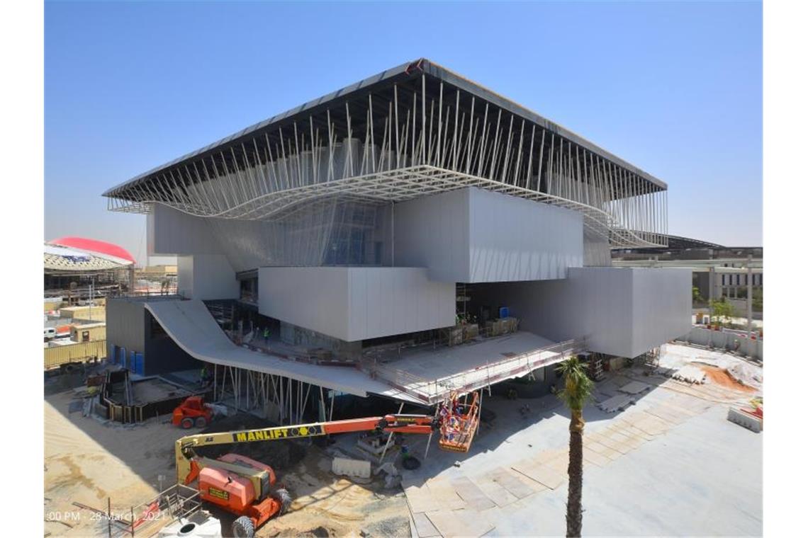Nach Streit über Kosten: Dubai-Pavillon öffnet im Oktober Der deutsche Pavillon im Aufbau bei der Expo. Foto: --/Koelnmesse/dpa