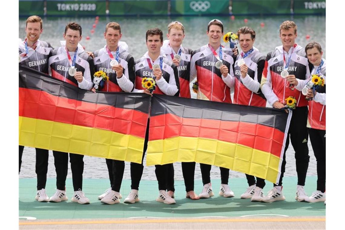 Der Deutschland-Achter hat in Tokio Olympia-Silber geholt. Foto: Jan Woitas/dpa-Zentralbild/dpa