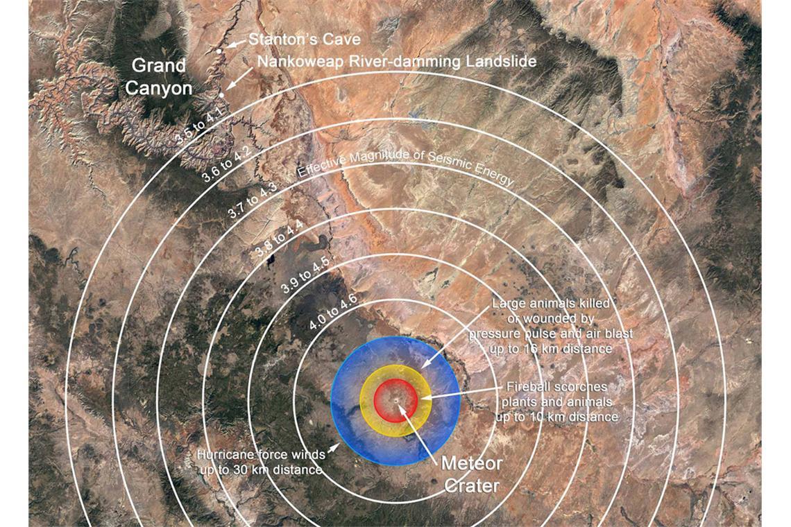 Wie ein Meteoriten-Einschlag den Grand Canyon veränderte Der Einschlag, der den Barringer-Krater schuf, verursachte auch am Grand Canyon Schockwellen.