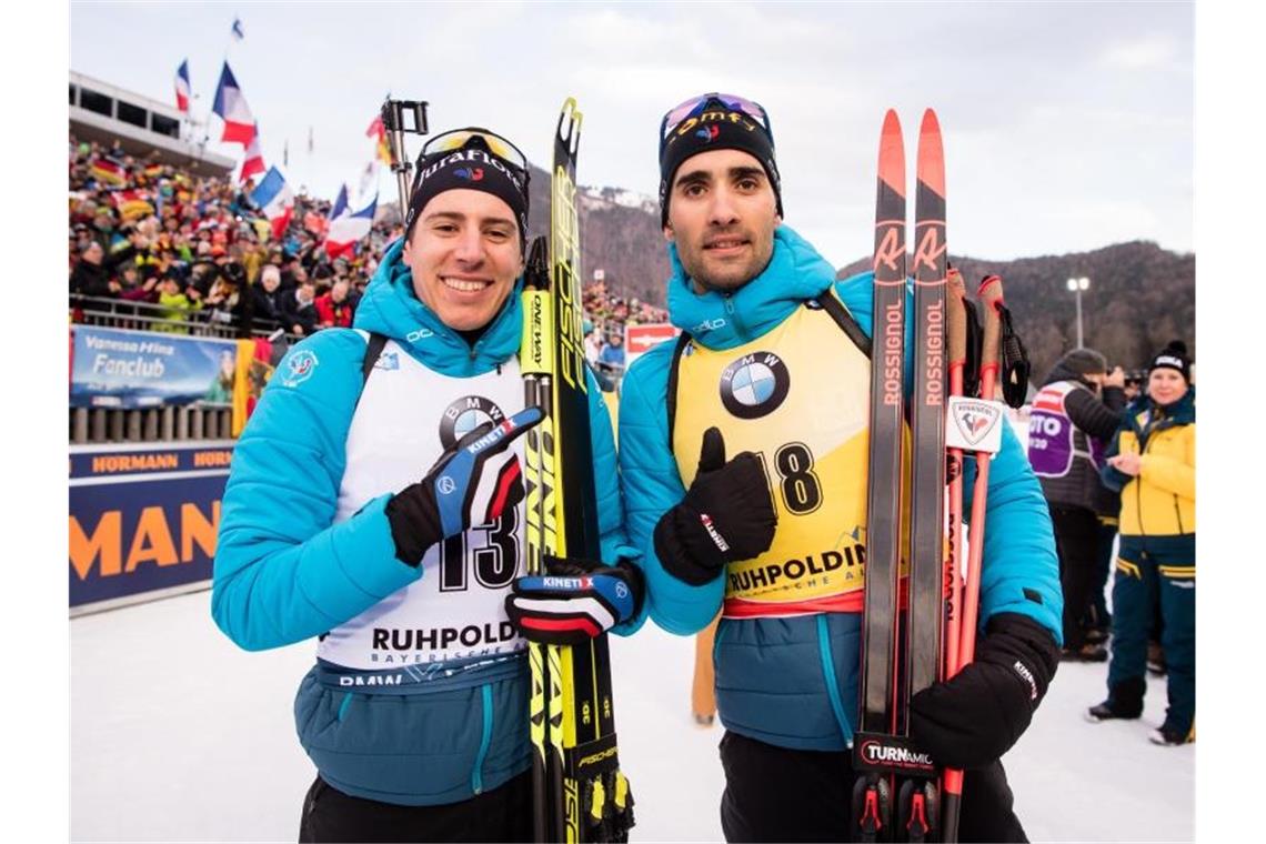 Doll Sprint-Dritter - Nawrath überrascht in Ruhpolding Der Franzose Quentin Fillon Maillet (l) wurde Zweiter hinter seinem Landsmann Martin Fourcade. Foto: Matthias Balk/dpa