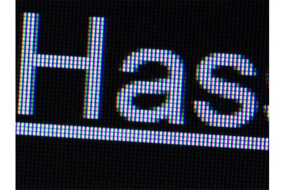 Der Hashtag „#Hass“ ist auf einem Bildschirm zu sehen. Foto: Lukas Schulze/dpa