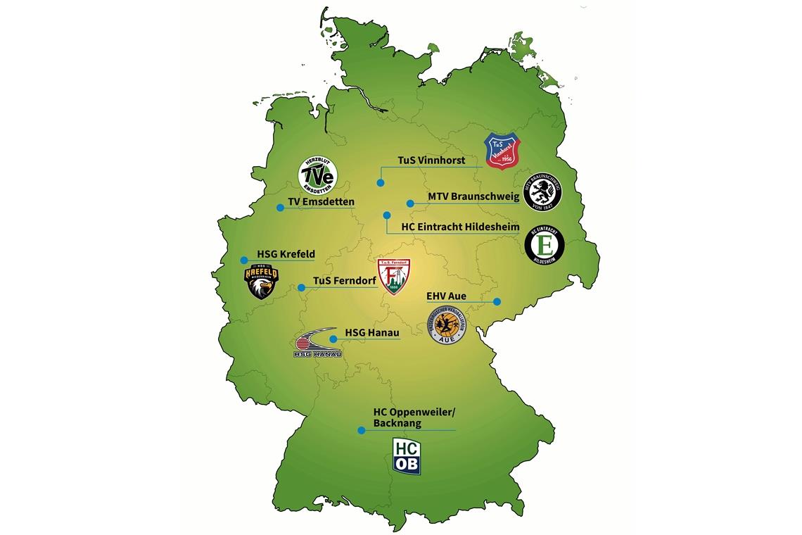 Die Handball-Aufstiegsrunde zur Zweiten Bundesliga nimmt Konturen an Der HCOB und seine möglichen Rivalen in der Zweitliga-Aufstiegsrunde.Grafik: Sindy Horn