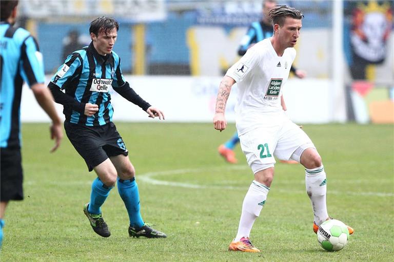Der heutige Sonnenhof-Coach Pascal Reinhardt (rechts) im Jahr 2014 im Trikot des FC 08 Homburg. Archivfoto: Imago