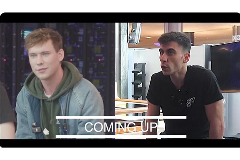 Der Influencer Caolan Robertson (links) stellt dem Influencer und Europaparlamentarier Fidias Panayiotou in Brüssel bohrende Fragen zu dessen ungeklärten Verhältnis zu Russland.
