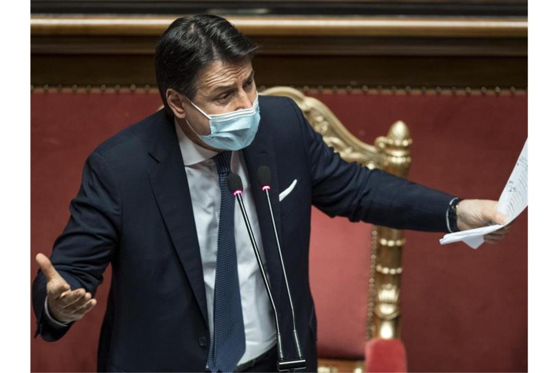 Italiens Regierungschef tritt zurück Der italienische Ministerpräsident Giuseppe Conte hält im Senat eine Rede. Foto: Lapresse / Roberto Monaldo/LaPresse via ZUMA Press/dpa