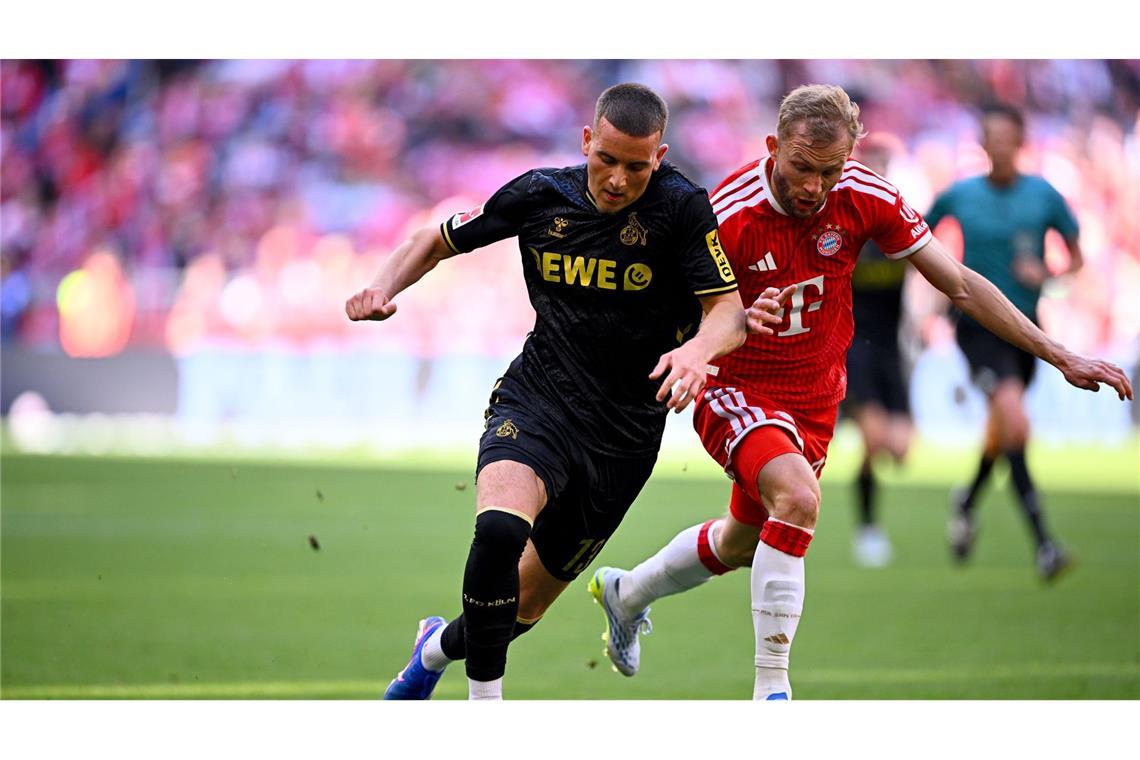 Der Kölner Said El Mala (links) im Zweikampf mit Bayern-Spieler Konrad Laimer