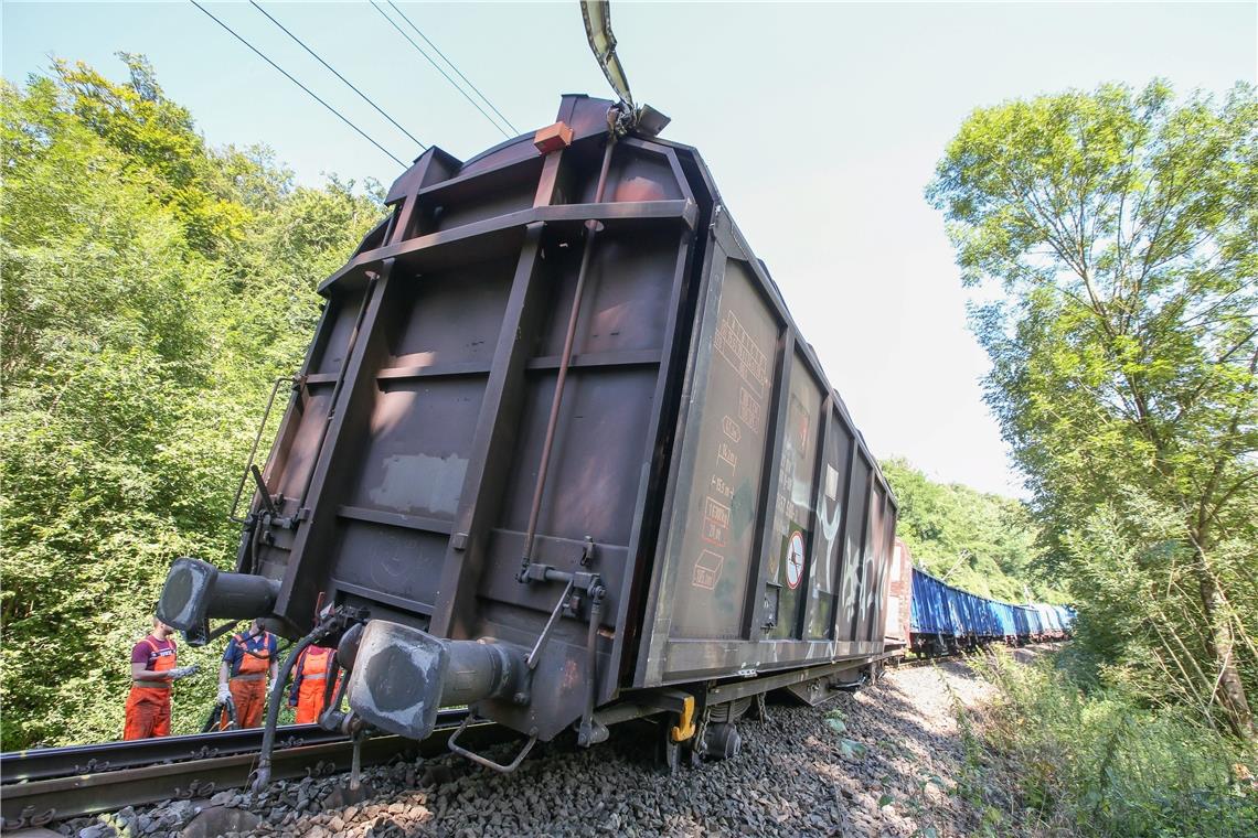 Der letzte Waggon eines Güterzugs sprang 2014 bei Burgstall aus den Gleisen. Archivfoto: E. Layher