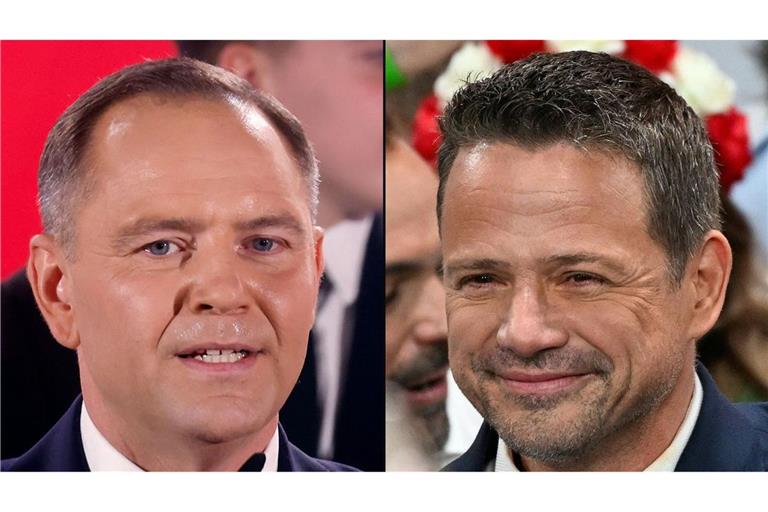 Der liberale Präsidentschaftskandidat Rafal Trzaskowski (rechts) hat seinem rechtskonservativen Rivalen Karol Nawrocki zum Wahlsieg gratuliert.