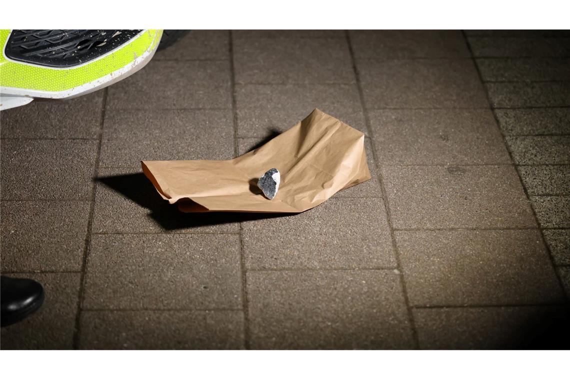 Der Meteorit von Koblenz liegt zum Größenvergleich vor einem Auto.