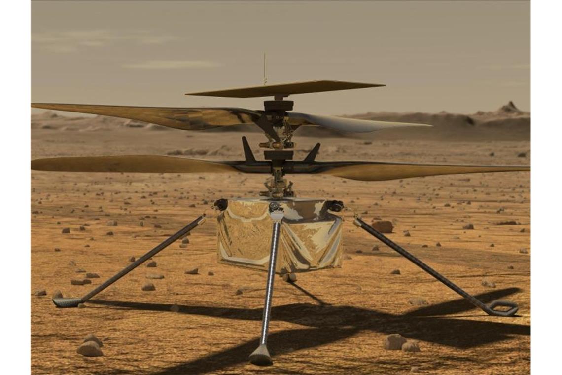 Der Mini-Hubschrauber „Ingenuity“ auf der Marsoberfläche Mars. Foto: Jpl-Caltech/ZUMA Wire/dpa