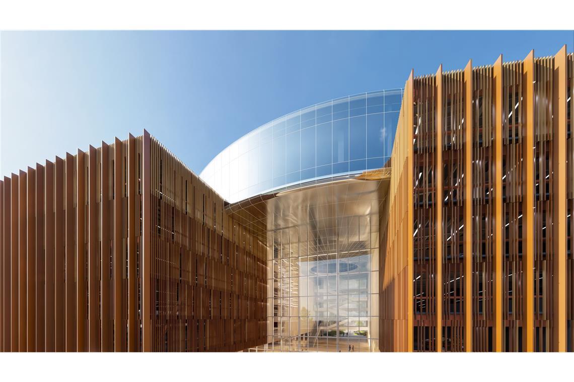 Von der Großbaustelle zur IPAI-Vision – die Bilder und Infos Der Mobility Hub ist das Tor zum Campus und fungiert als logistische Schnittstelle.