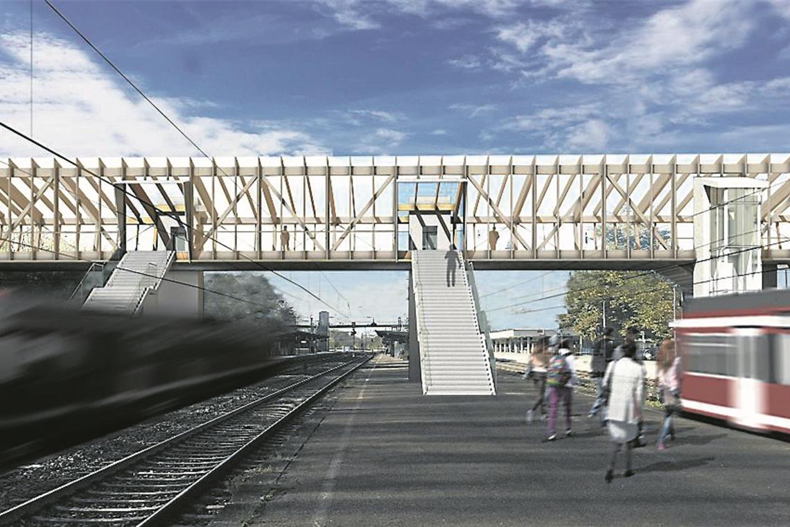 Backnanger Bahnhof wird barrierefrei Der neue Steg verbindet die Innenstadt mit der Maubacher Höhe und schafft über Aufzüge einen barrierefreien Zugang zu allen Bahnsteigen.