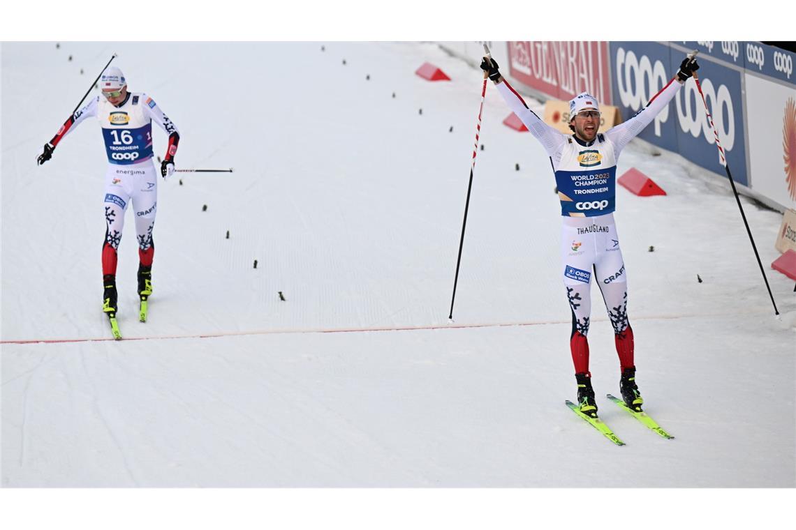 Geiger holt Bronze bei WM - Riiber "der Beste aller Zeiten" Der Norweger Jarl Magnus Riiber (r) feierte in Trondheim sein zweites WM-Gold.