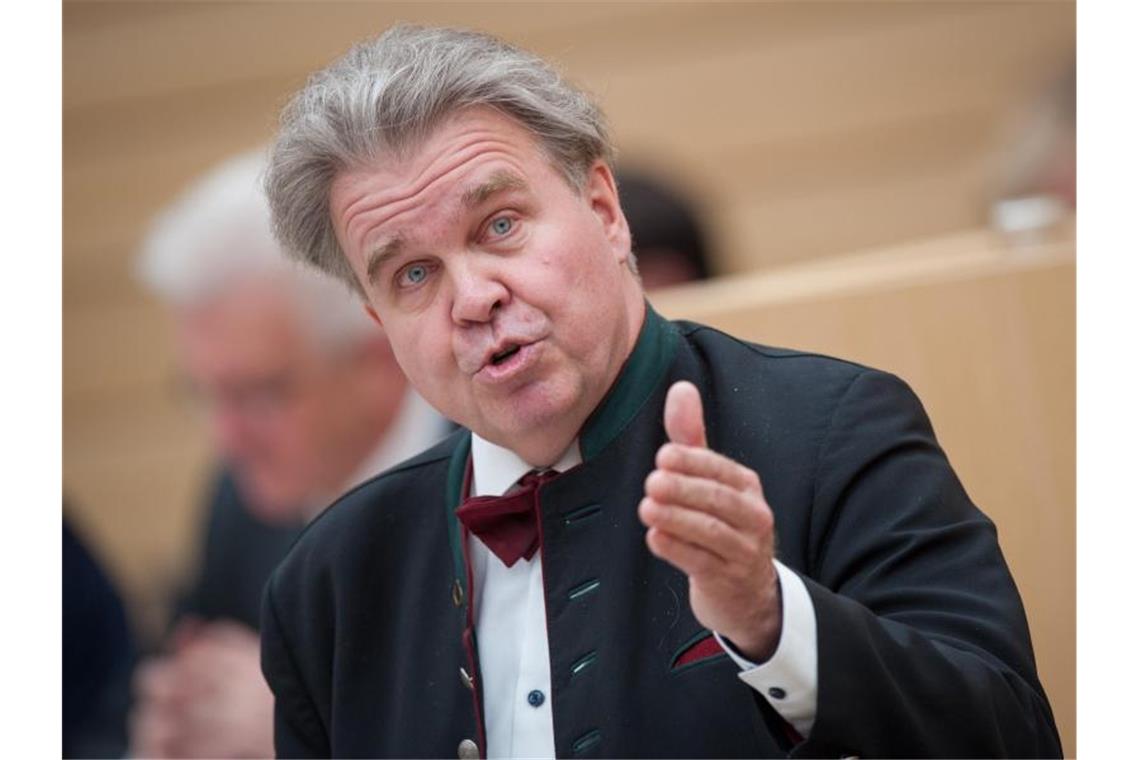 Der parteilose Politiker Heinrich Fiechtner spricht bei einer Debatte im Plenarsaal im Landtag. Foto: Christoph Schmidt/Archivbild