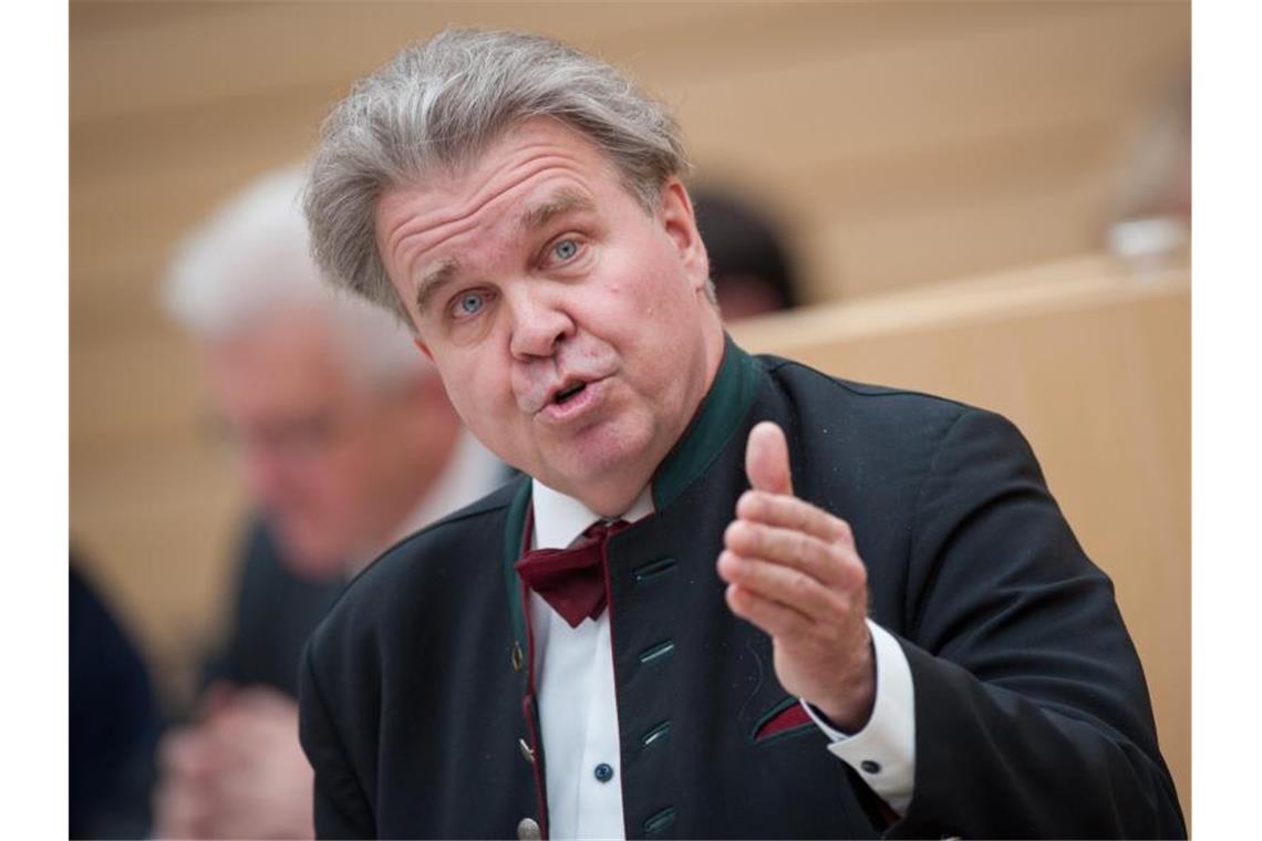 Der parteilose Politiker Heinrich Fiechtner spricht bei einer Debatte im Plenarsaal im Landtag. Foto: Christoph Schmidt/Archiv