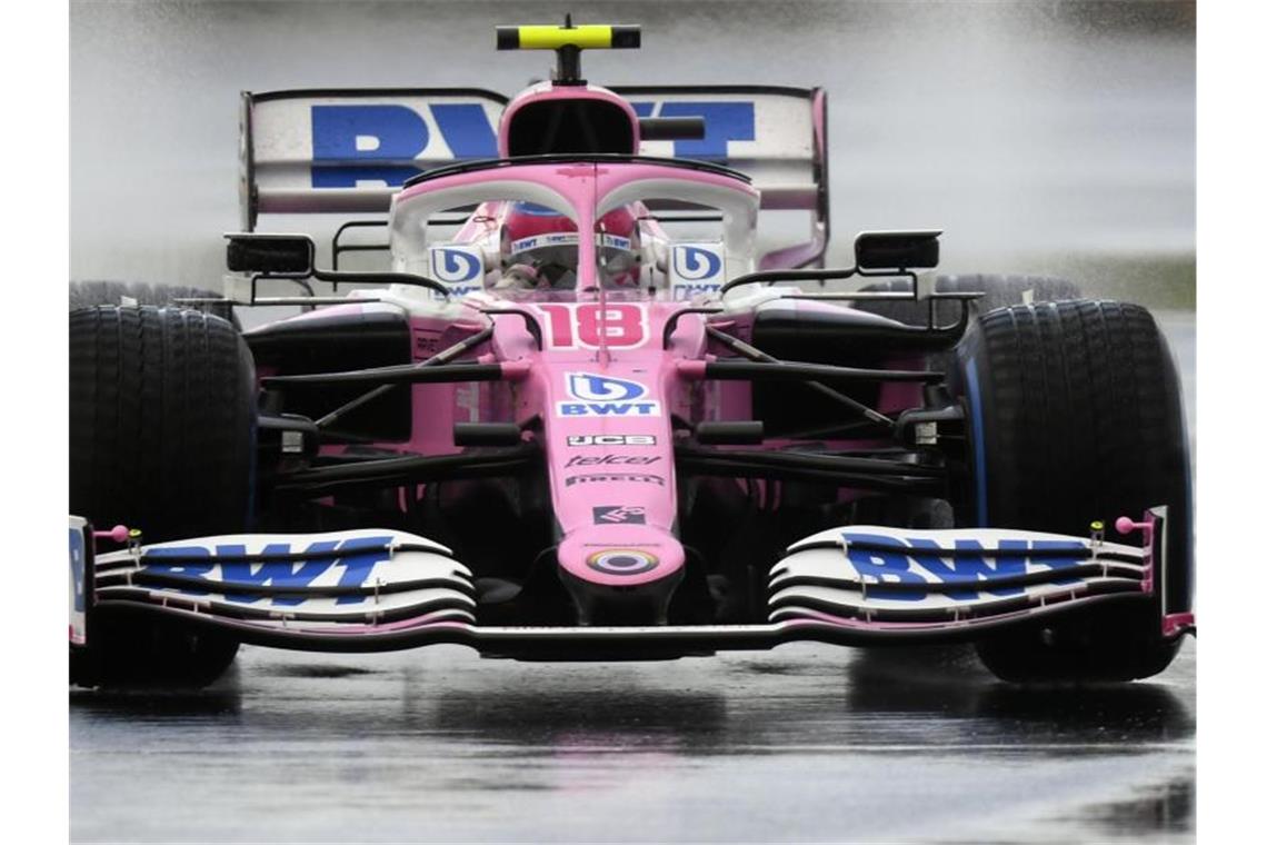 Stroll mit erster Pole Position in der Formel 1 Der Pilot vom Rennstall Racing Point fuhr bei chaotischen Bedingungen mit viel Regen sensationell die schnellste Runde. Foto: Clive Mason/POOL Getty/AP/dpa
