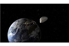 Der rund 350 Meter große Asteroid Apophis wird der Erde am 13. April 2029 sehr nahe kommen (3D-Konzeptdarstellung)